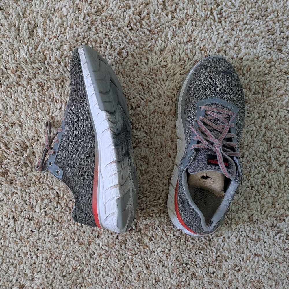 Hoka Gray and Red Athletic Shoes
